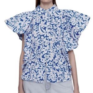 Zara Blue and White Floral Blouse